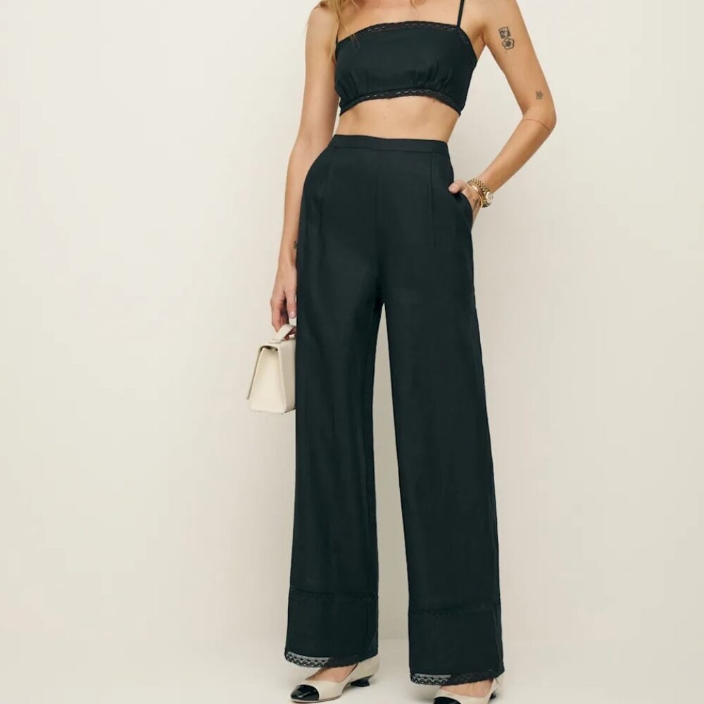 NWT Reformation Violet Linen Two Piece black